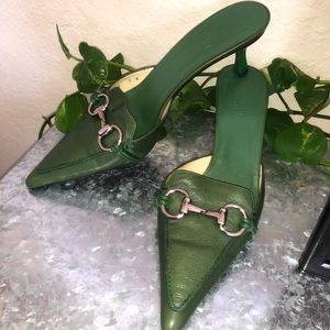 NEW Gucci Horsebit Green Leather Kitten Heels 7